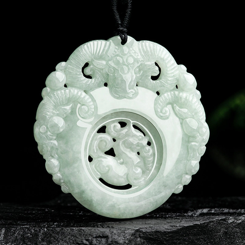 天然正品缅甸A货保真翡翠镂空三羊开泰玉石吊坠男士挂件玉器玉佩