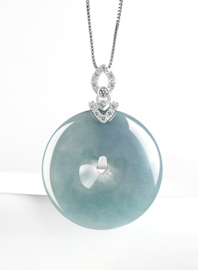 S925银镶天然A货翡翠蓝水平安扣冰种玉石吊坠挂件项链男女款挂件