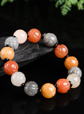 天然金丝玉莲花手串冰种戈壁风复古个性男士女款编织玉石手链饰品