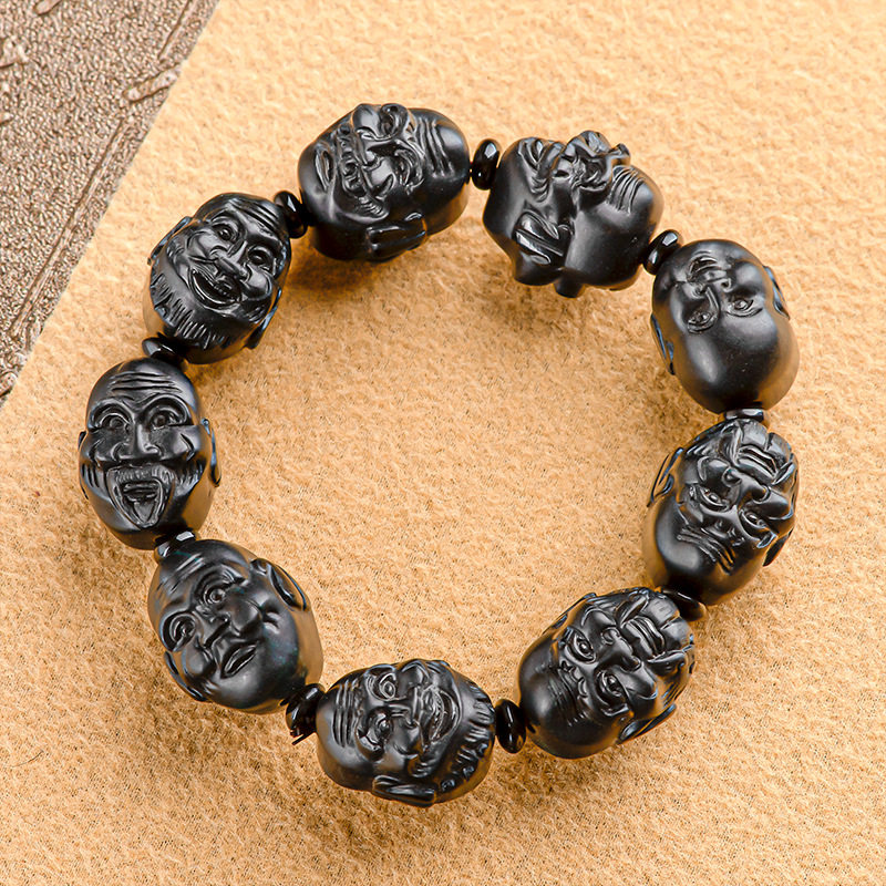 天然正品墨玉a货翡翠墨玉十八罗汉手串男士手链大气高档玉石玉器