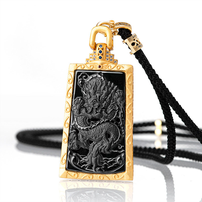 天然正品墨翠a货翡翠S925银龙牌玉石吊坠冰种挂件男女款玉坠玉器