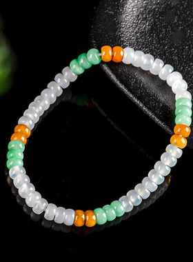 高档天然正品缅甸A货翡翠冰种三色5.5mm算盘珠手链玉石女款手饰