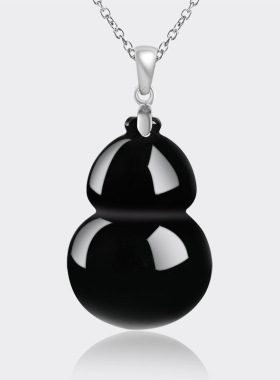 S925银镶天然正品翡翠A货墨玉葫芦糯种玉石吊坠玉坠女款项链饰品