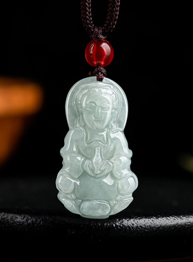 天然正品缅甸a货翡翠小观音吊坠冰种玉石佛像玉坠男女款挂件玉器