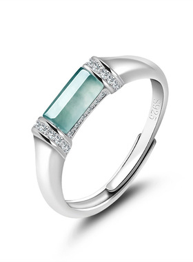 天然A货翡翠蓝水马鞍戒指冰种玉石S925银镶时尚指环女戒可调节