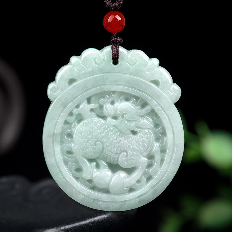 天然正品缅甸A货保真翡翠麒麟送福冰种玉石吊坠通财挂件玉佩玉器