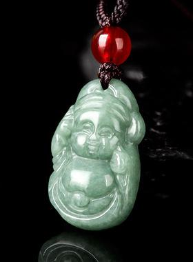 天然正品A货翡翠小财神宝宝吊坠通财冰种豆种玉石男女款挂件玉佩