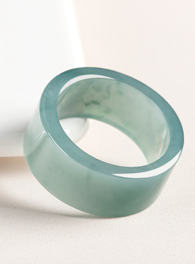 天然正品老坑A货保真翡翠蓝水戒指男款扳指冰种玉石玉指环玉器