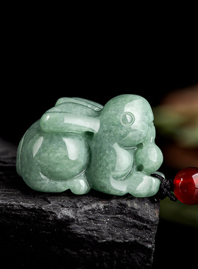 天然正品A货翡翠豆种立体兔子生肖兔吊坠玉兔玉石挂件男女款玉坠