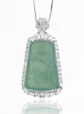 高档天然a货翡翠蓝水无事牌S925银镶冰种玉石吊坠男女款项链挂坠