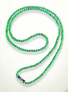 天然A货翡翠阳绿3mm小米珠玉珠项链冰种玉石三圈手链毛衣链女款