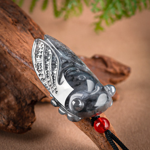 天然缅甸A货翡翠乌鸡种一鸣惊人鸣蝉玉石吊坠时尚男女款挂件首饰