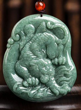 天然正品a货翡翠虎啸神威生肖虎吊坠虎牌豆种玉石玉佩男女款挂件