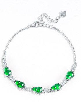 高档天然正品A货翡翠阳绿葫芦手链冰种玉石S925银镶女款时尚手饰