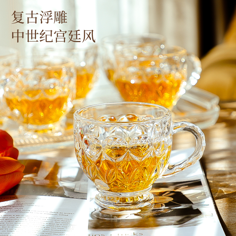 北欧可爱透明小花带把办公室水杯
