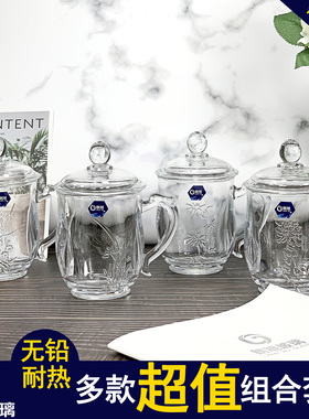 朗旭玻璃加厚耐热带盖带把大容量办公室男女士泡茶水杯子家用套装