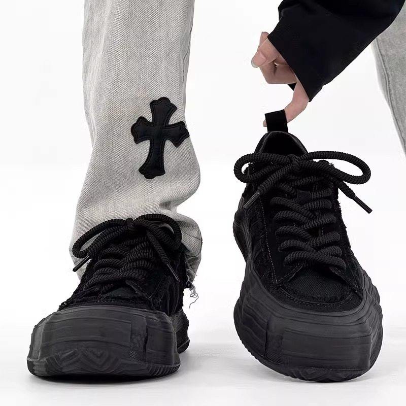 【高品质】檀健次黑武士休闲板鞋男女小众溶解帆布鞋全黑色乞丐鞋,流行男鞋,时尚休闲鞋,淘宝优惠券,粉丝福利购,淘宝优惠卷