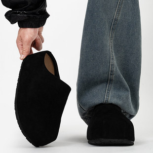 【高品质】黑色大头厚底勃肯鞋男款女懒人一脚蹬半拖鞋增高穆勒鞋