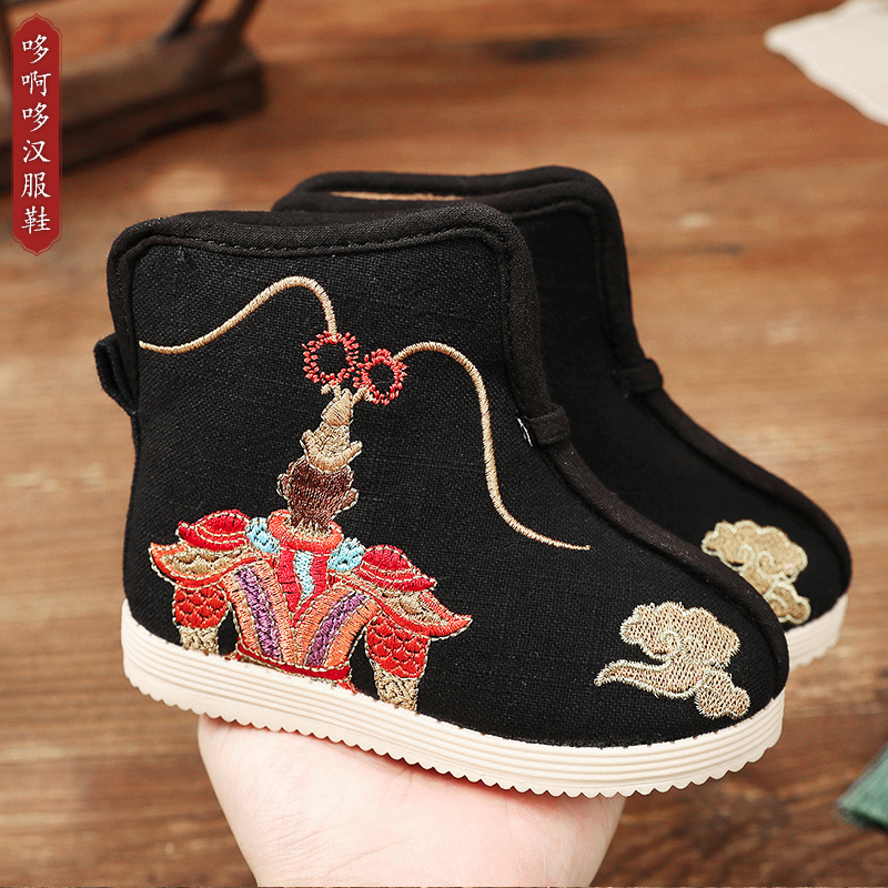 秋冬加绒短靴男童汉服鞋小学生