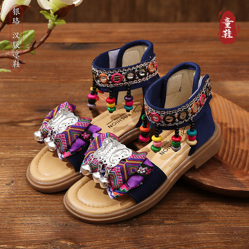 女童汉服鞋子夏季新款古风古装儿童绣花鞋少数民族风小女孩凉鞋