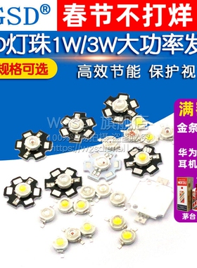 高亮大功率1W3W5W发光二极管手电筒灯珠小LED灯珠粒强光正白蓝光