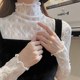 新款 薄款 木耳边高领白色蕾丝小衫 内搭长袖 纱 女网纱打底衫 2026春季