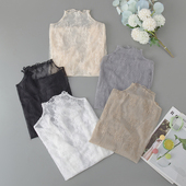 新款 蕾丝打底衫 女薄款 2025秋季 高领内搭网红小衫 女透明网纱上衣仙