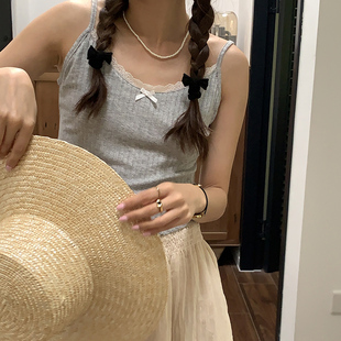 2023夏季新款V领蕾丝花边蝴蝶结吊带女内搭外穿打底性格背心上衣