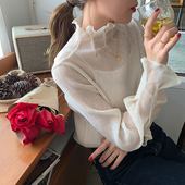 内搭上衣洋气木耳边高领百搭雪纺网纱打底衫 韩版 女 新款 2026春季