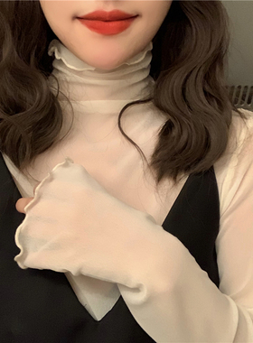 网纱蕾丝秋季新款叠穿打底衫女薄款高领纱衣内搭防晒长袖洋气上衣