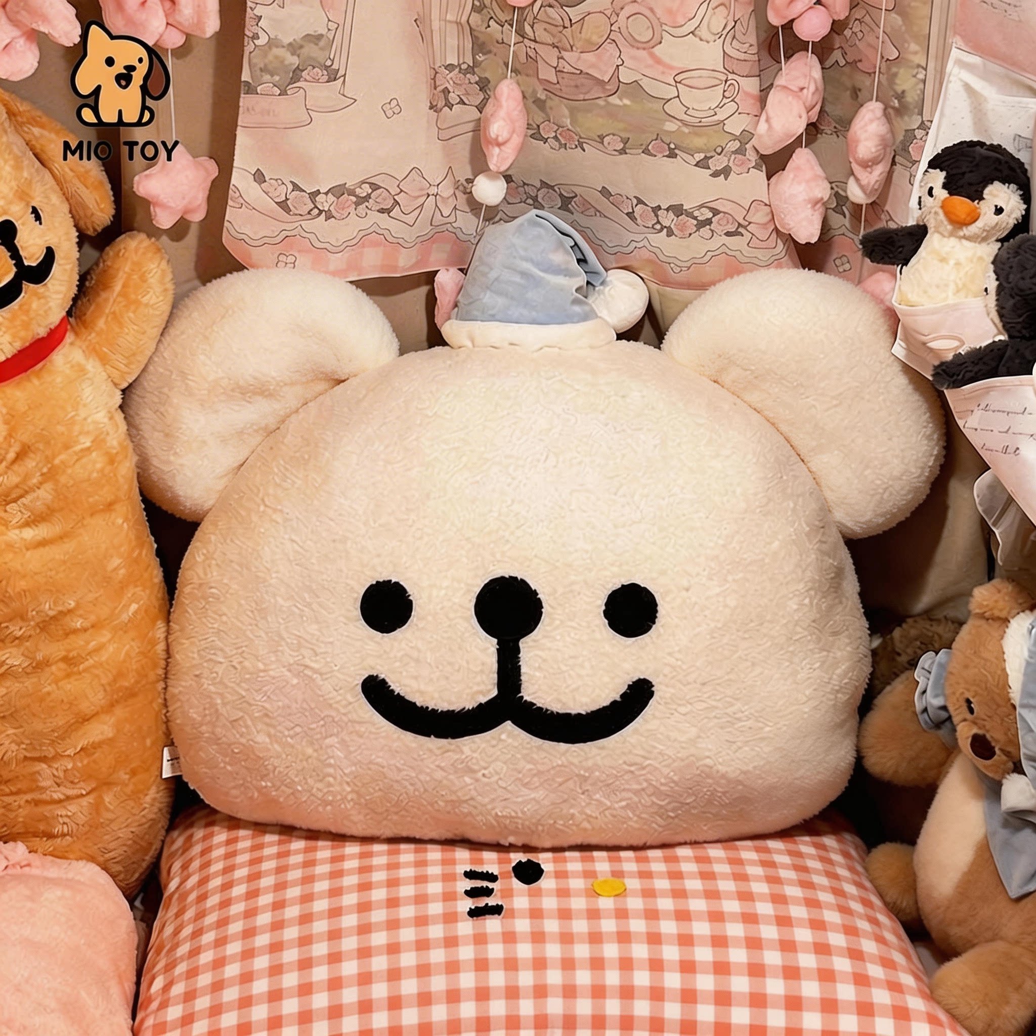 线条小狗可爱毛绒床头靠垫椅子沙发抱枕学生宿舍睡觉专用床上靠枕