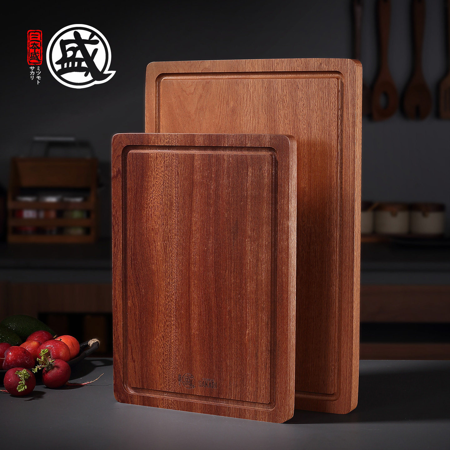 日本三本盛整木乌金檀木切菜板案 板抗菌防霉家用食实木厨房专用