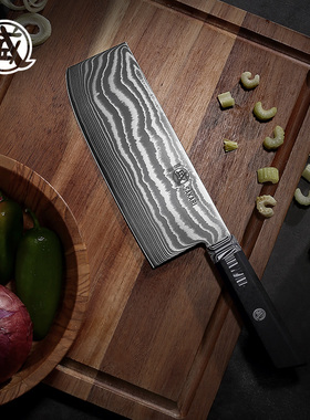日本三本盛大马士革钢菜刀家用切菜厨师专用大马士革厨房刀具