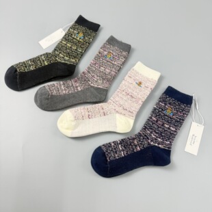 新品女袜薇薇VV复古小香风款刺绣土星双针中筒棉袜子时尚轻奢