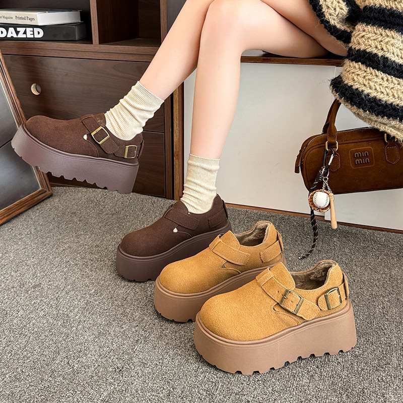 2025棉鞋厚底潮乐福鞋毛毛鞋加绒新款女松糕勃肯鞋雪地靴秋冬