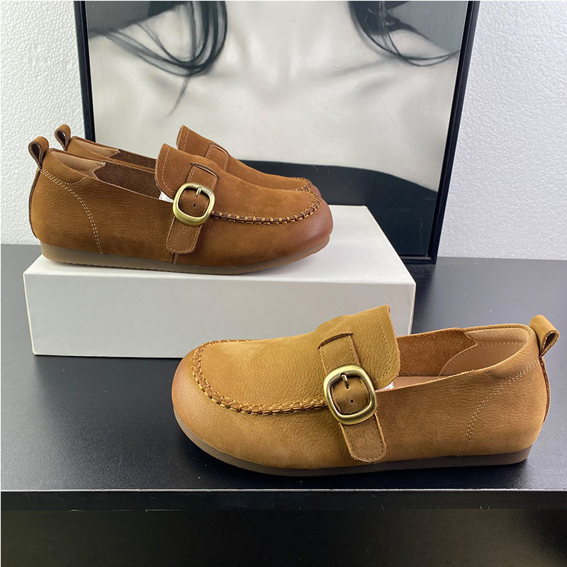 复古头层牛皮勃肯乐福鞋女2026春新款舒适轻便防滑软底休闲豆豆鞋,女鞋,乐福鞋（豆豆鞋）,淘宝优惠券,粉丝福利购,淘宝优惠卷