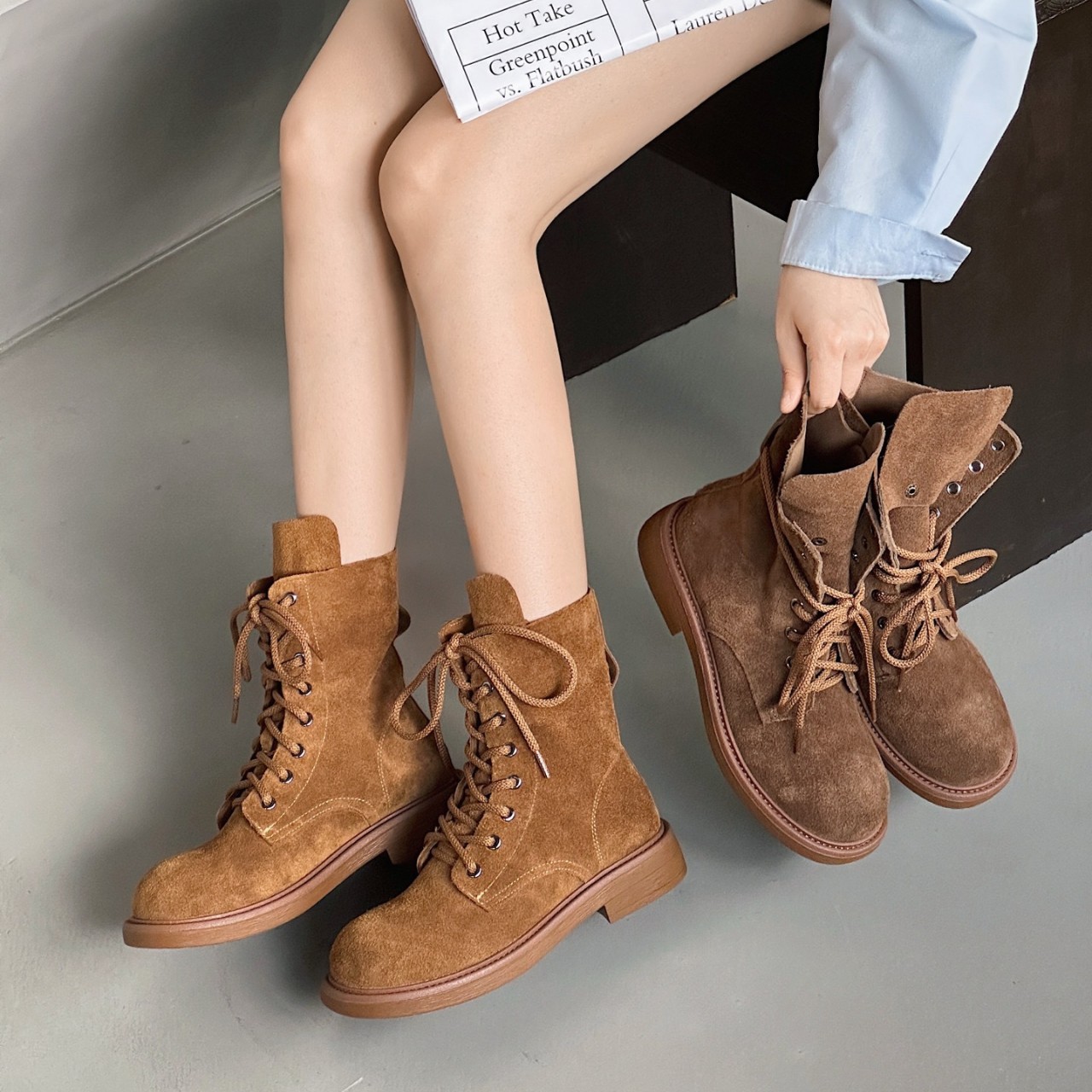 欧货复古头层牛皮两穿马丁靴女2025秋冬新款骑士靴厚底中筒靴