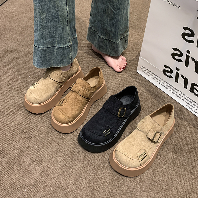 勃肯鞋春季新款复古新款松糕一脚蹬小个子厚底大头女单鞋全包