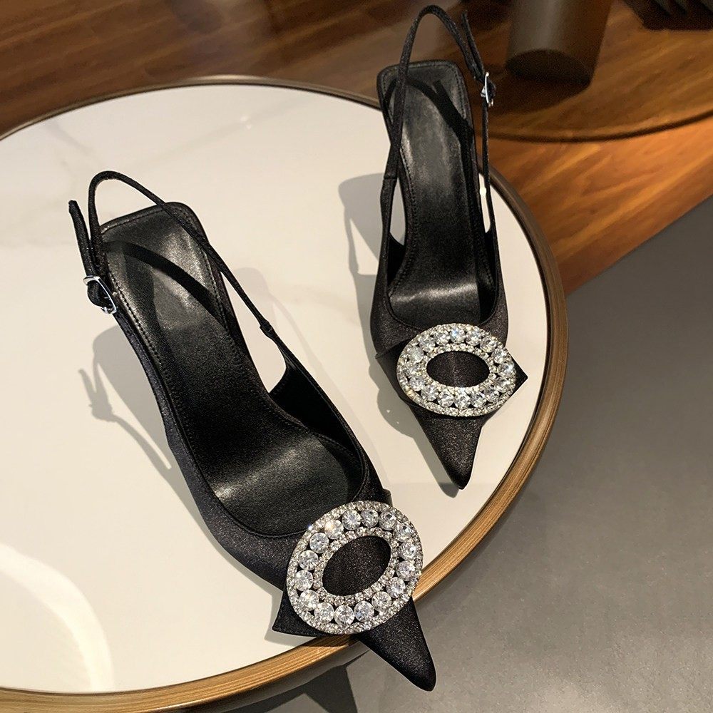 水钻包头拖鞋女细跟尖头高跟鞋后空法式感黑色单鞋,女鞋,时装凉鞋,淘宝优惠券,粉丝福利购,淘宝优惠卷