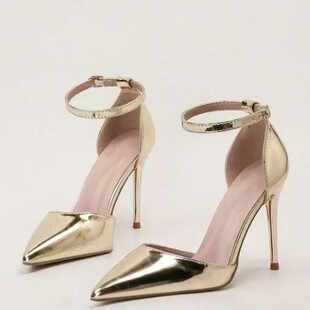 通勤女鞋职业装法式高跟鞋一字扣带尖头细跟浅口中空高跟鞋超高跟