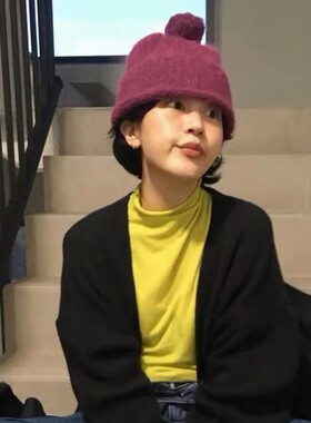26秋冬新款纯色简约毛球针织帽百搭日韩保暖护耳包头帽男女