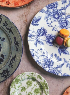 复古田园风花边浅盘陶瓷创意早餐盘日常餐盘摆盘