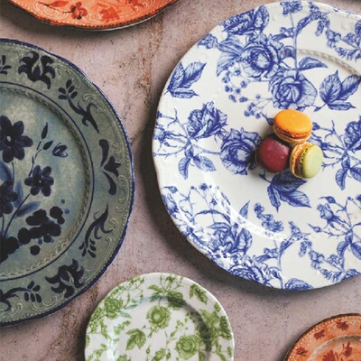复古田园风花边浅盘陶瓷创意早餐盘日常餐盘摆盘