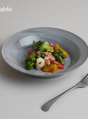 Hitable画布深盘复古创意餐盘餐厅融合菜陶瓷餐具哑光圆盘