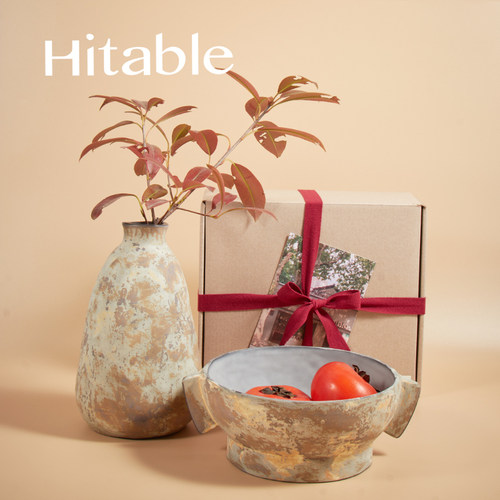 Hitable 盘古原始侘寂花器斑驳肌理果盘餐桌陶瓷套装节日礼盒礼物