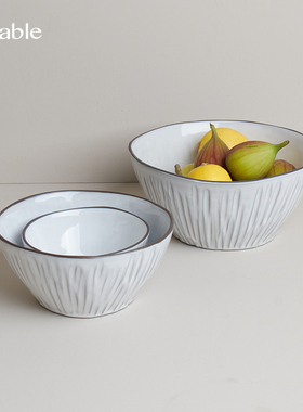 Hitable木白碗米饭碗复古泡面碗沙拉超大容量碗果盆创意陶瓷汤碗