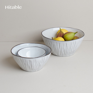 Hitable木白碗米饭碗复古泡面碗沙拉超大容量碗果盆创意陶瓷汤碗