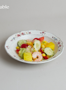 Hitable Grandma's系列花边深盘做旧复古陶瓷盘田园风花卉菜盘