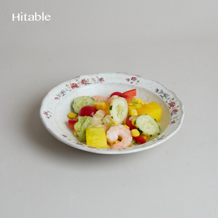 Hitable Grandma's系列花边深盘做旧复古陶瓷盘田园风花卉菜盘
