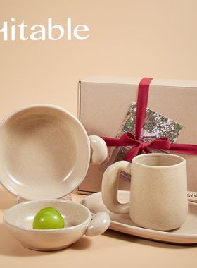 Hitable 大耳朵趣味陶瓷马克杯可爱一人食日常拉面盖饭碗